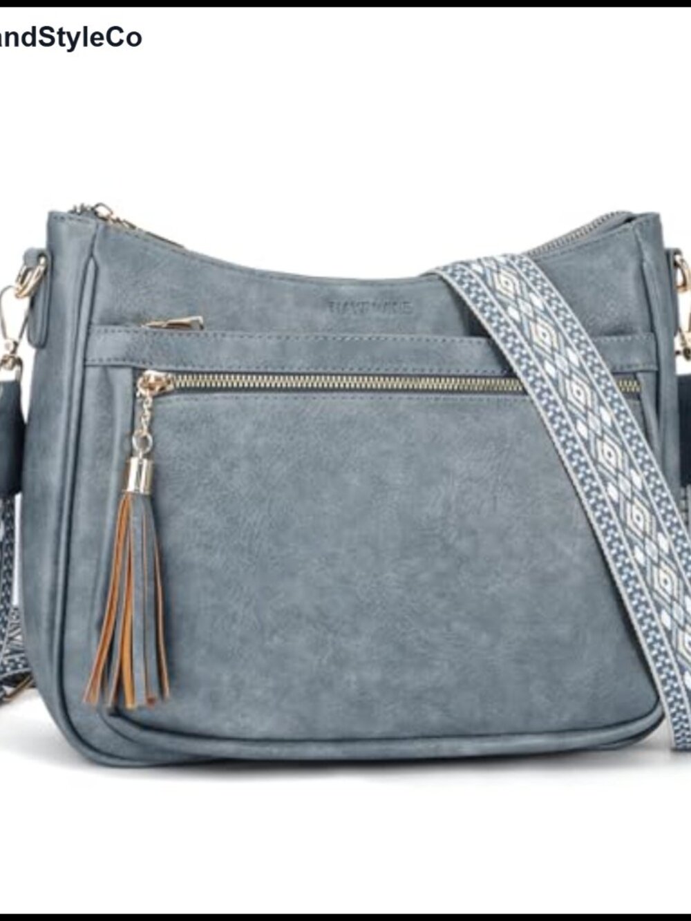 Vegan Leather Medium Crossbody Bag with Pockets & Tassel Purse Handbag